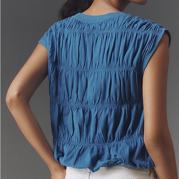 Anthropologie MAEVE Tiered Smocked Bubble T-Shirt Sleeveless Comfy Casual Top - Picture 2 of 6